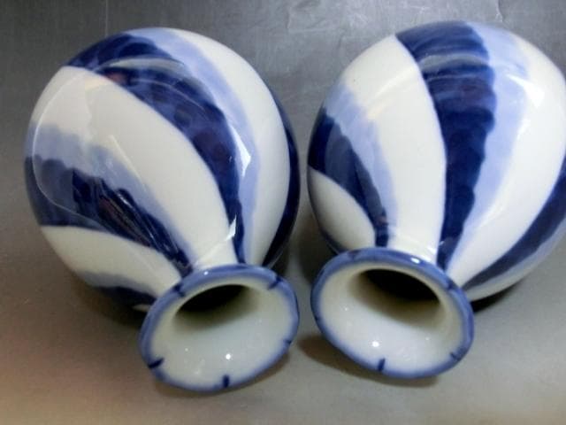 徳利■染付捻【善五郎造】 酒器 染付 1対（2本）お銚子 永楽 時代物 骨董品■