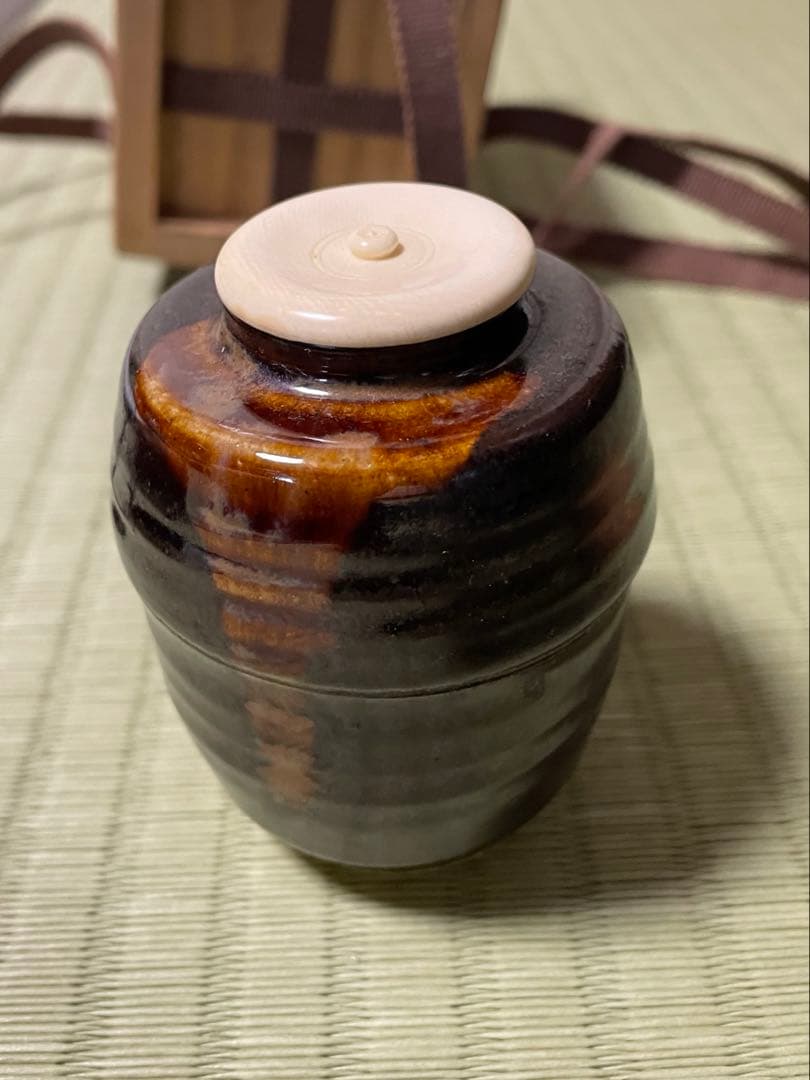茶入　＊共箱付　膳所焼　仕覆付　茶道具