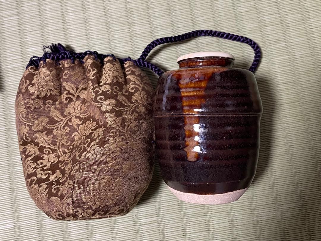 茶入　＊共箱付　膳所焼　仕覆付　茶道具