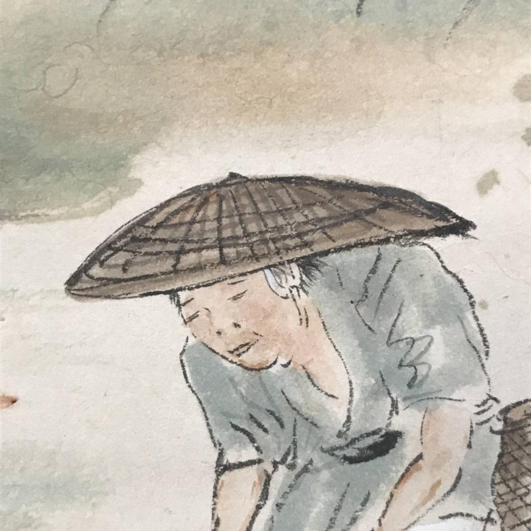 【真作】梅崎朱雀/青蔭/魚漁図/掛軸/名家伝来/AB-882