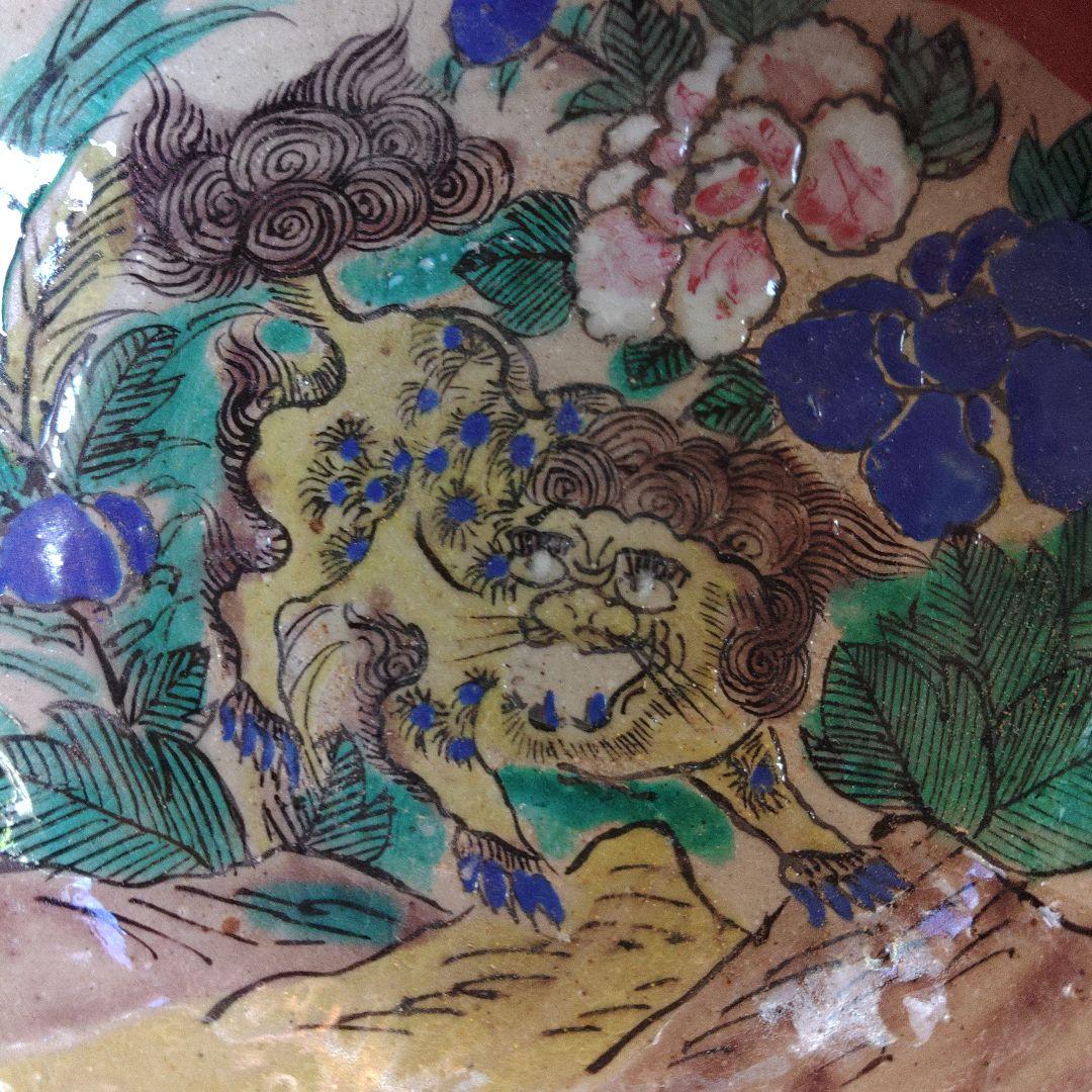 江戸時代　元治元年木箱入　青九谷牡丹獅子小皿20枚　骨董品