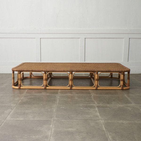 93881★ヴィンテージ 籐 ラタン ベッドフレーム 籐張 シングルベッド