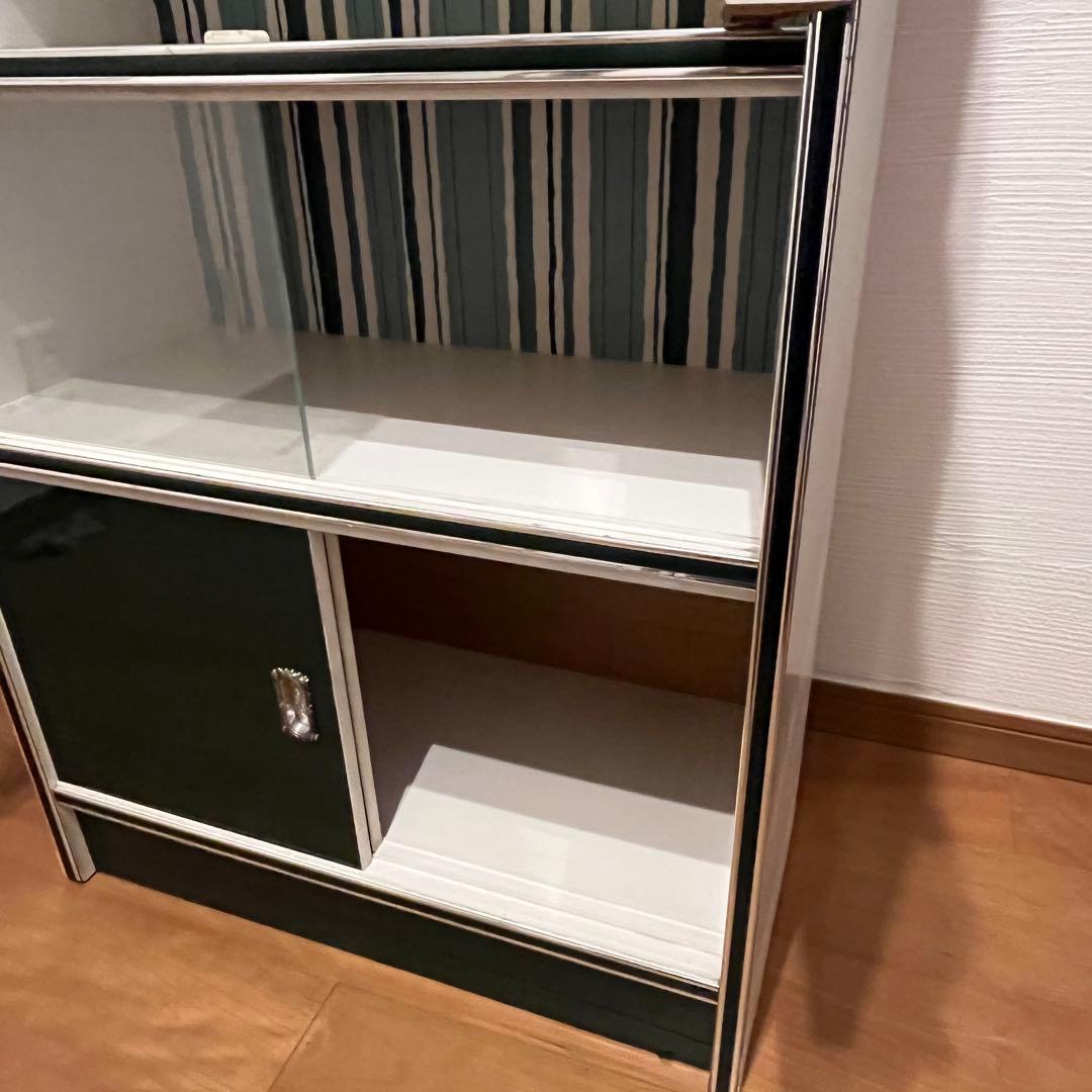 昭和レトロ 食器棚 アーチ 緑 白 当時物 ビンテージ カップボード キッチン