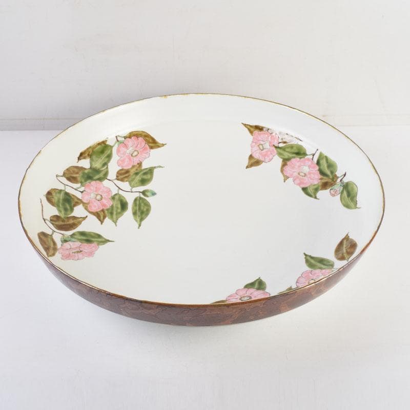 伝統工芸　豊福誠作　色絵　椿文　大鉢　共箱　V　8984A