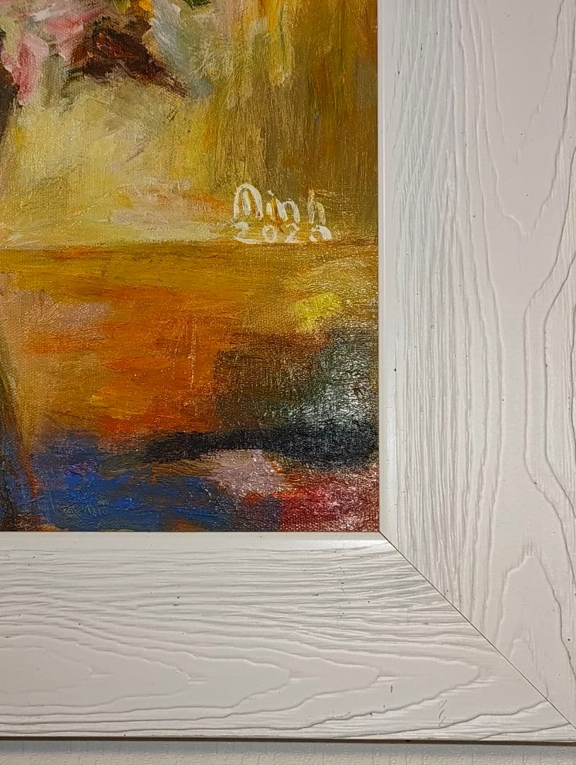 油彩画 花とオレンジ　静物画 フレーム付き 油絵