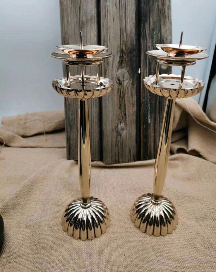 【修縁堂】精密金属彫り オレンジランプ 1対 仏具の製造 密教法器