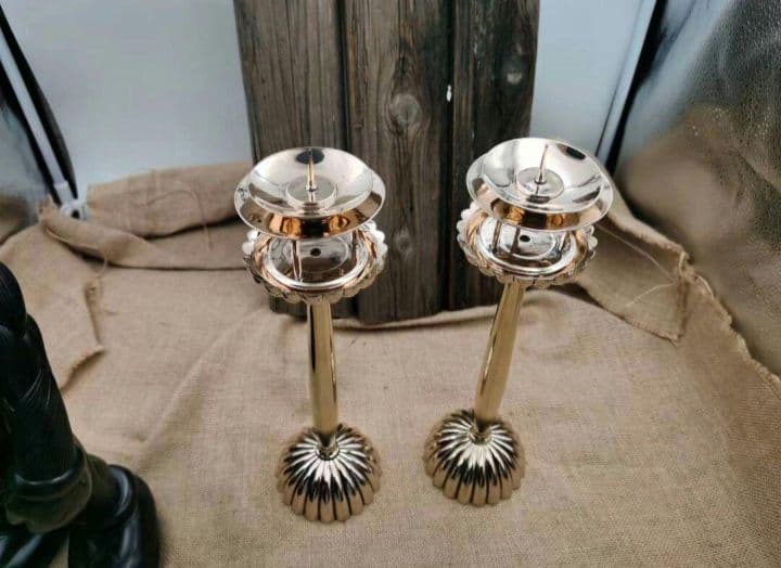 【修縁堂】精密金属彫り オレンジランプ 1対 仏具の製造 密教法器