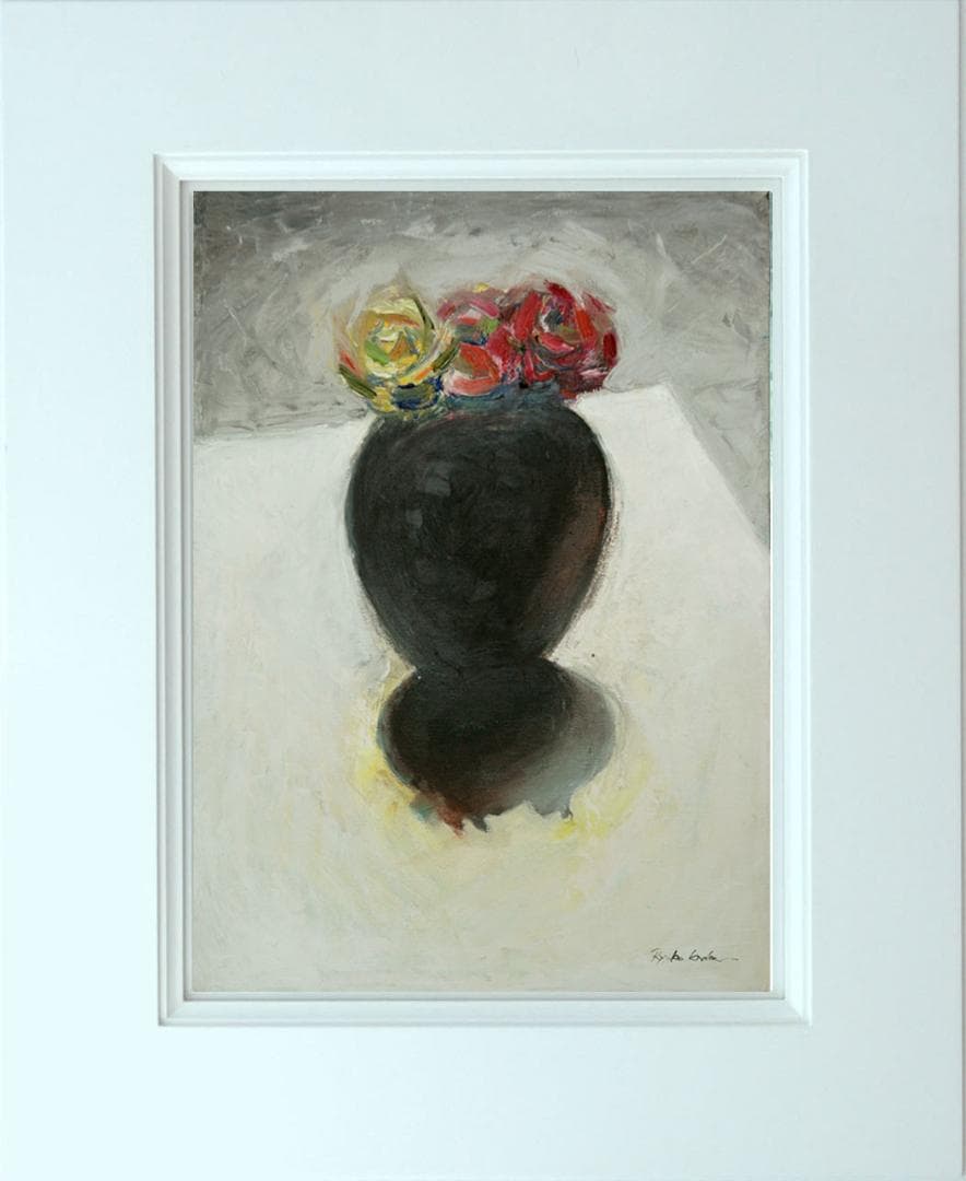 油絵 菅家令子 絵 絵画インテリア額付(青緑＋金色の枠)uF6-071002ばら