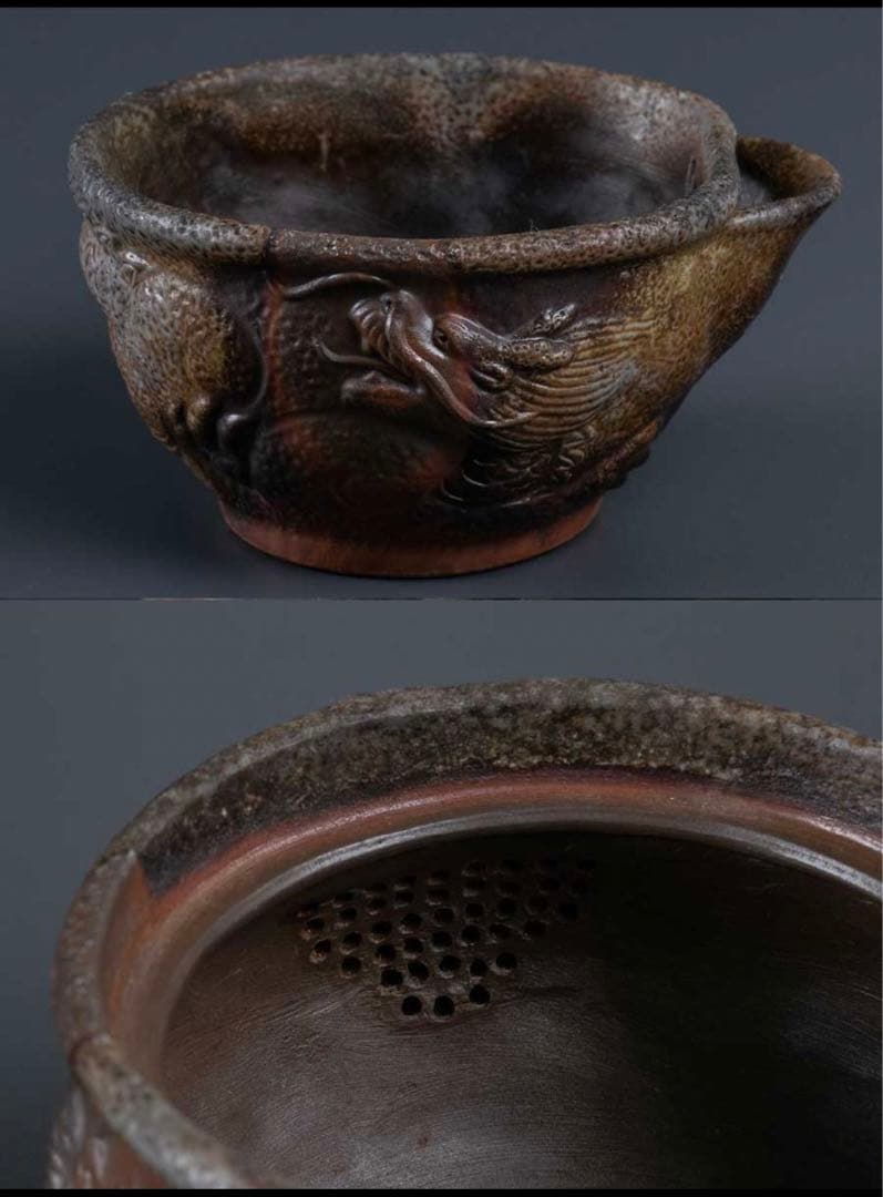 備前焼　小西陶古　茶具　陶器　湯呑み６個　湯冷まし　急須　セット　龍