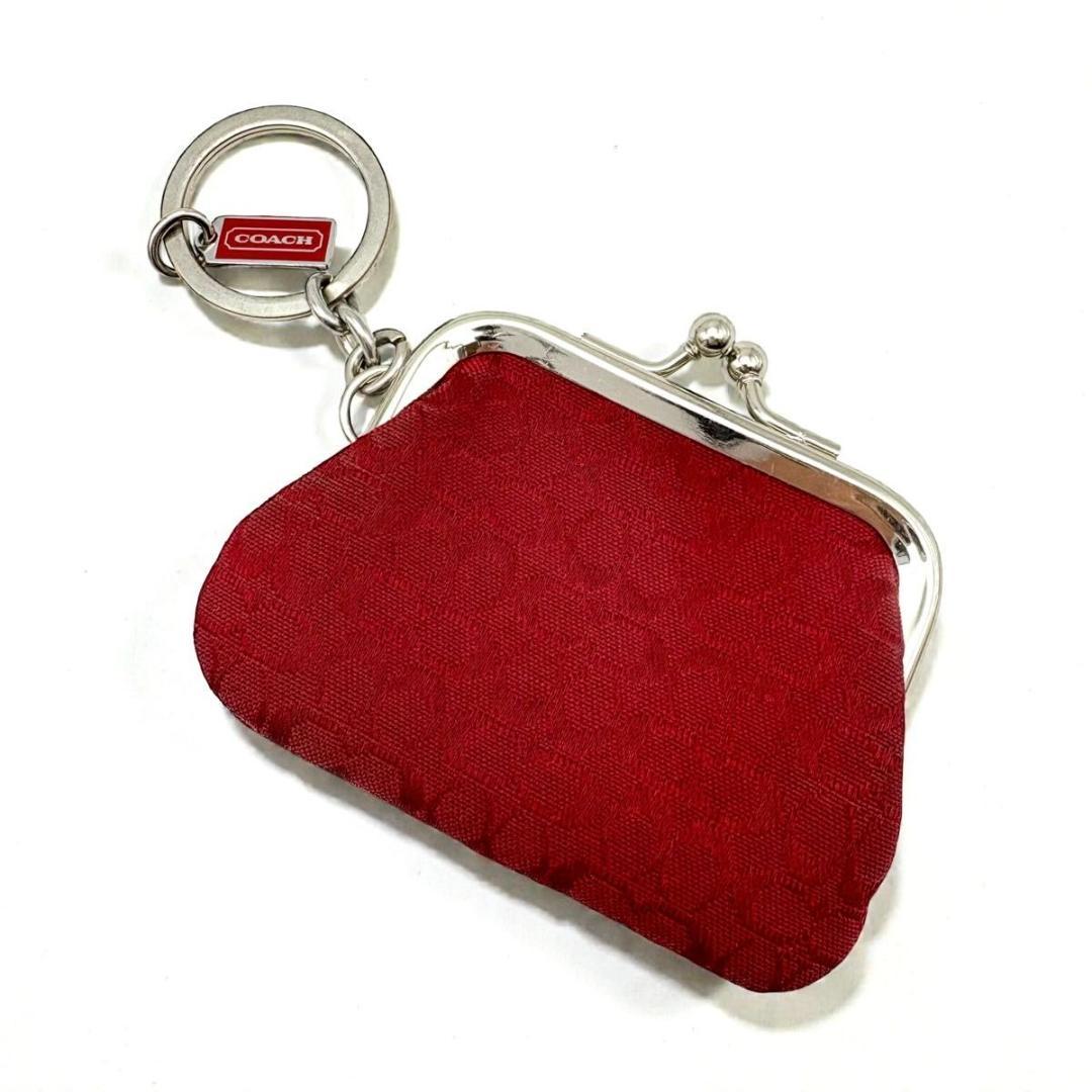 コーチ がま口 ケース　小銭入れ　シグネチャー キーリング　レッド