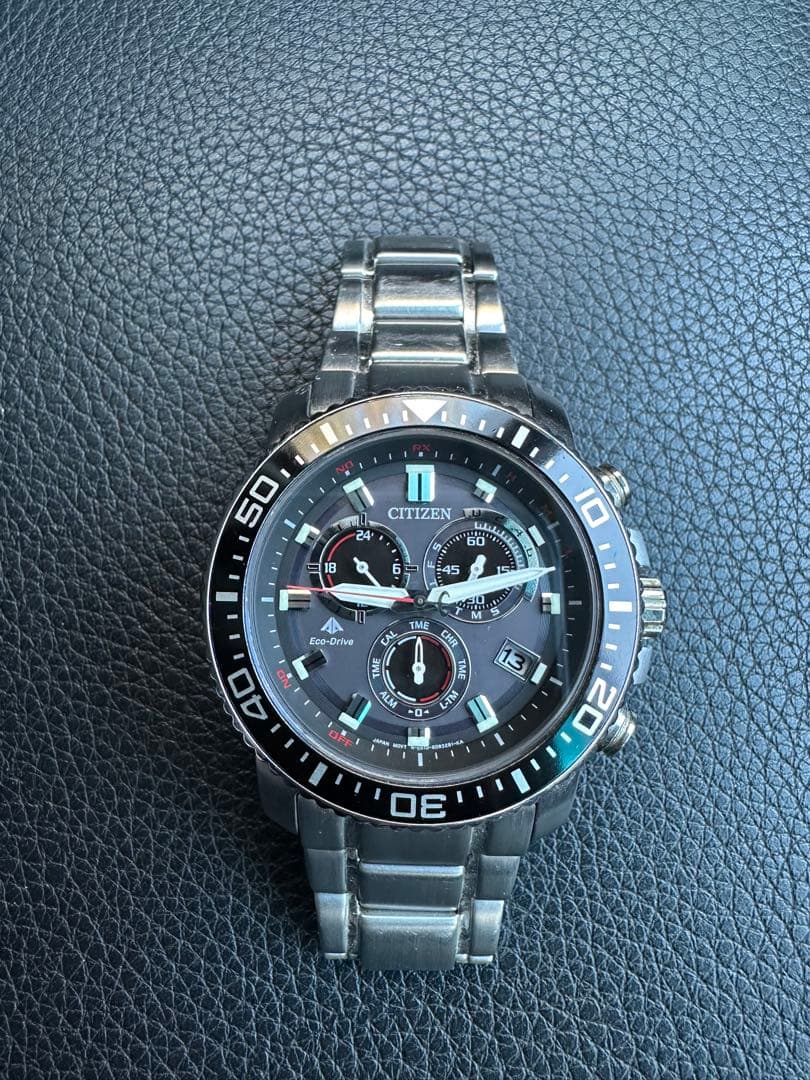 【稼働】シチズン　エコドライブ　電波ソーラー　デイト　クロノグラフ　腕時計