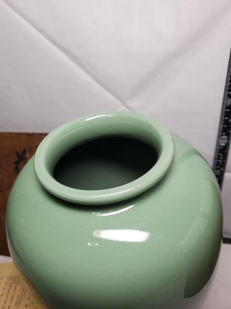 長期保管品　青磁　花瓶　蘇峰　共桐箱　栞　黄布付　高さ約28㎝　М⑨