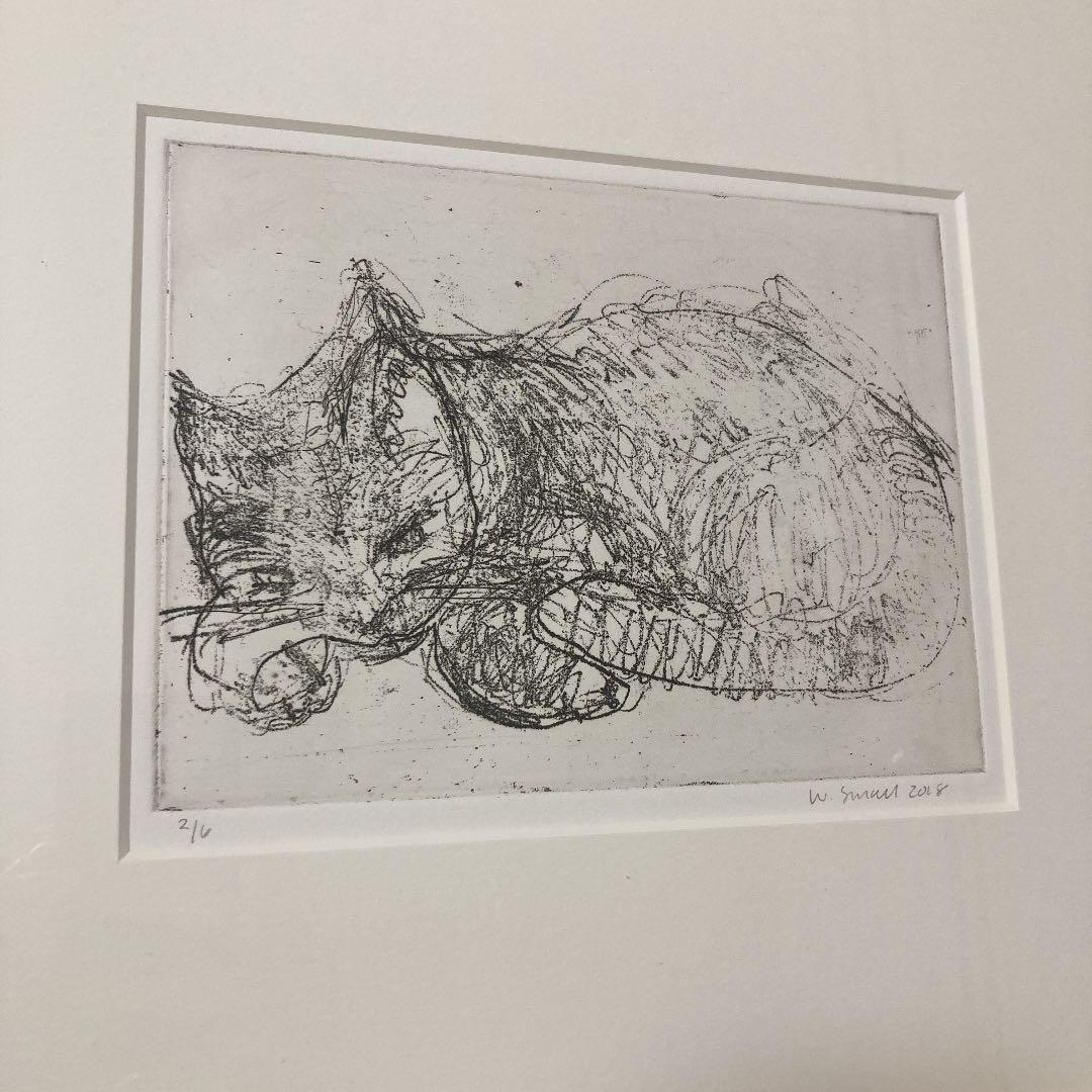 絵 リトグラフ 猫 ねこ Cat モノトーン イラスト ナチュラル 海外作家