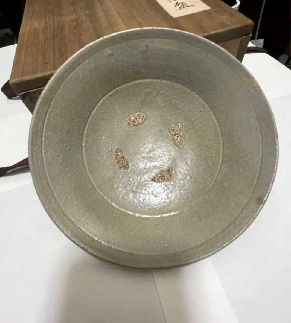 中国 骨董品 李朝 青磁 茶盌 アンティーク 箱付 古玩 古美術