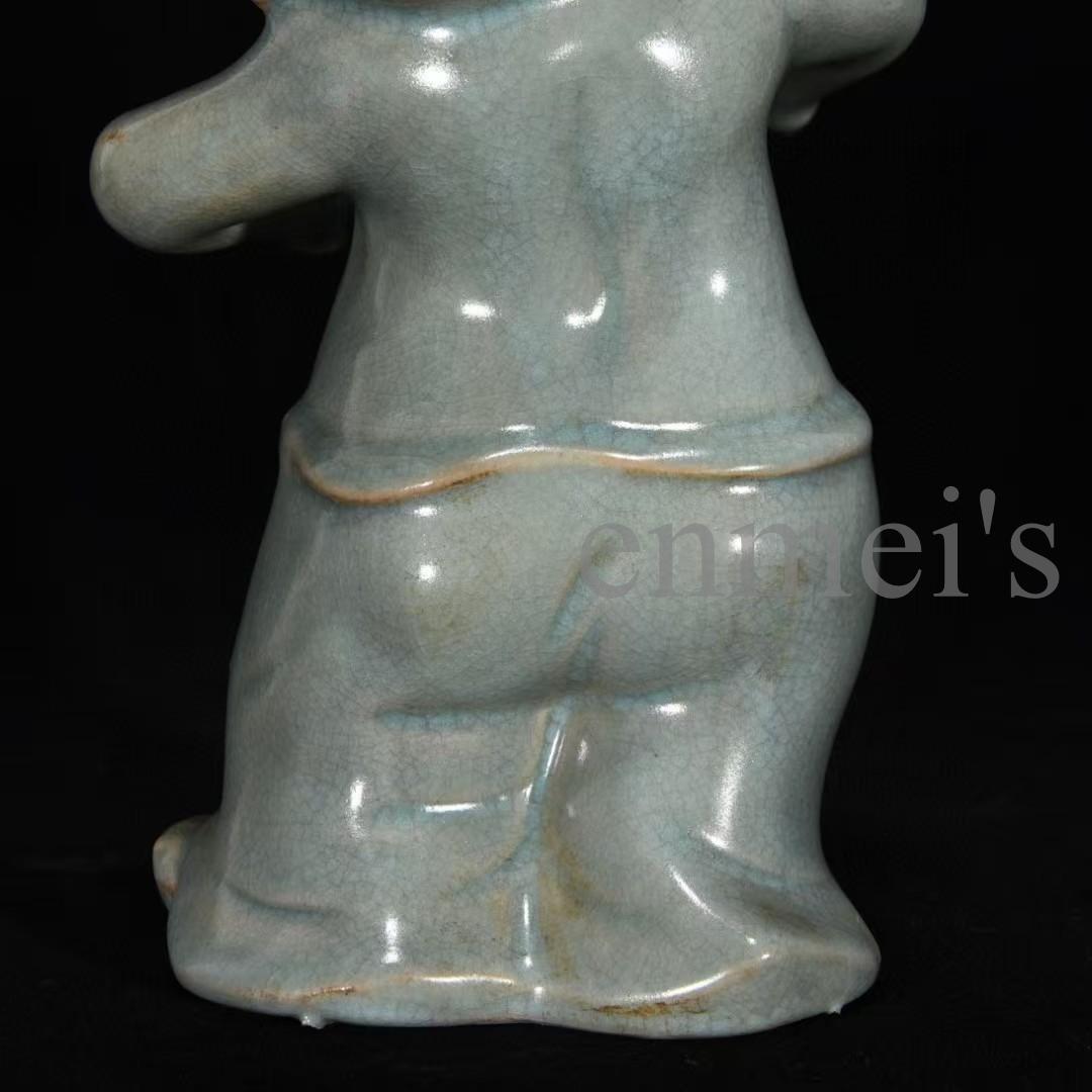 中国古美術・宋汝窯風 淡青釉 童子人形 3体セット・陶器製・文房置物・賞物