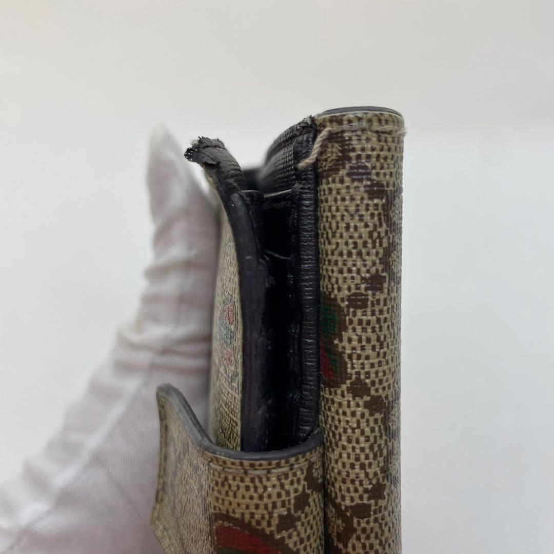 【美品/付属品完備】グッチ 二つ折り財布 小銭 GGシマ リボン ロゴチャーム