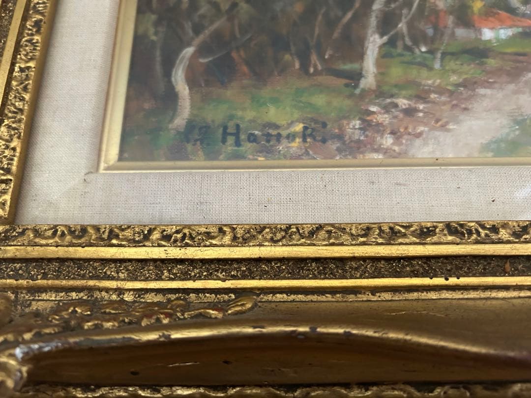 油絵 真作 服部 保 額縁付 ミモザ咲く