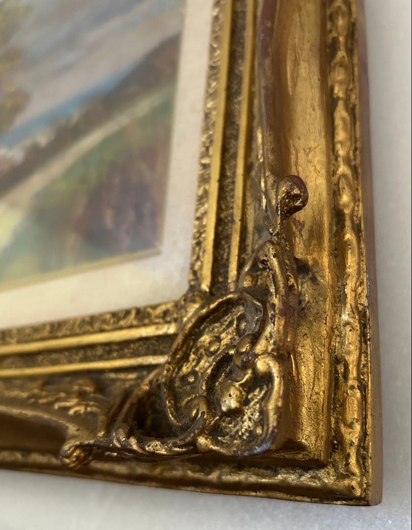 油絵 真作 服部 保 額縁付 ミモザ咲く