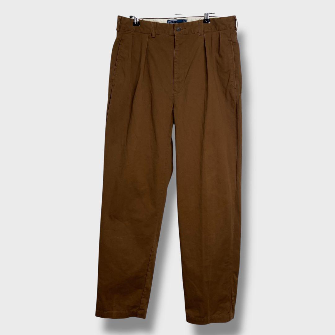90s☆ラルフローレン☆ANDREW PANT☆ツータックチノパン☆茶系☆W34