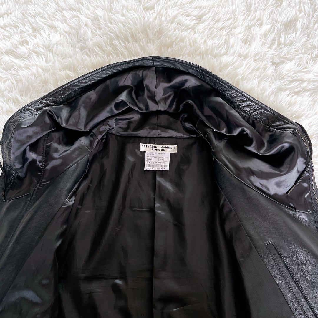 【キャサリンハムネットロンドン】シングルライダース フード 羊革 黒 XL