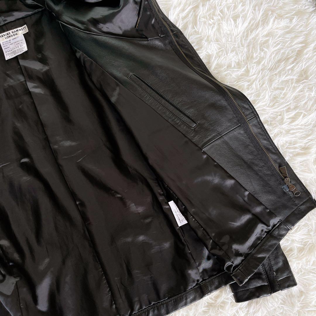 【キャサリンハムネットロンドン】シングルライダース フード 羊革 黒 XL