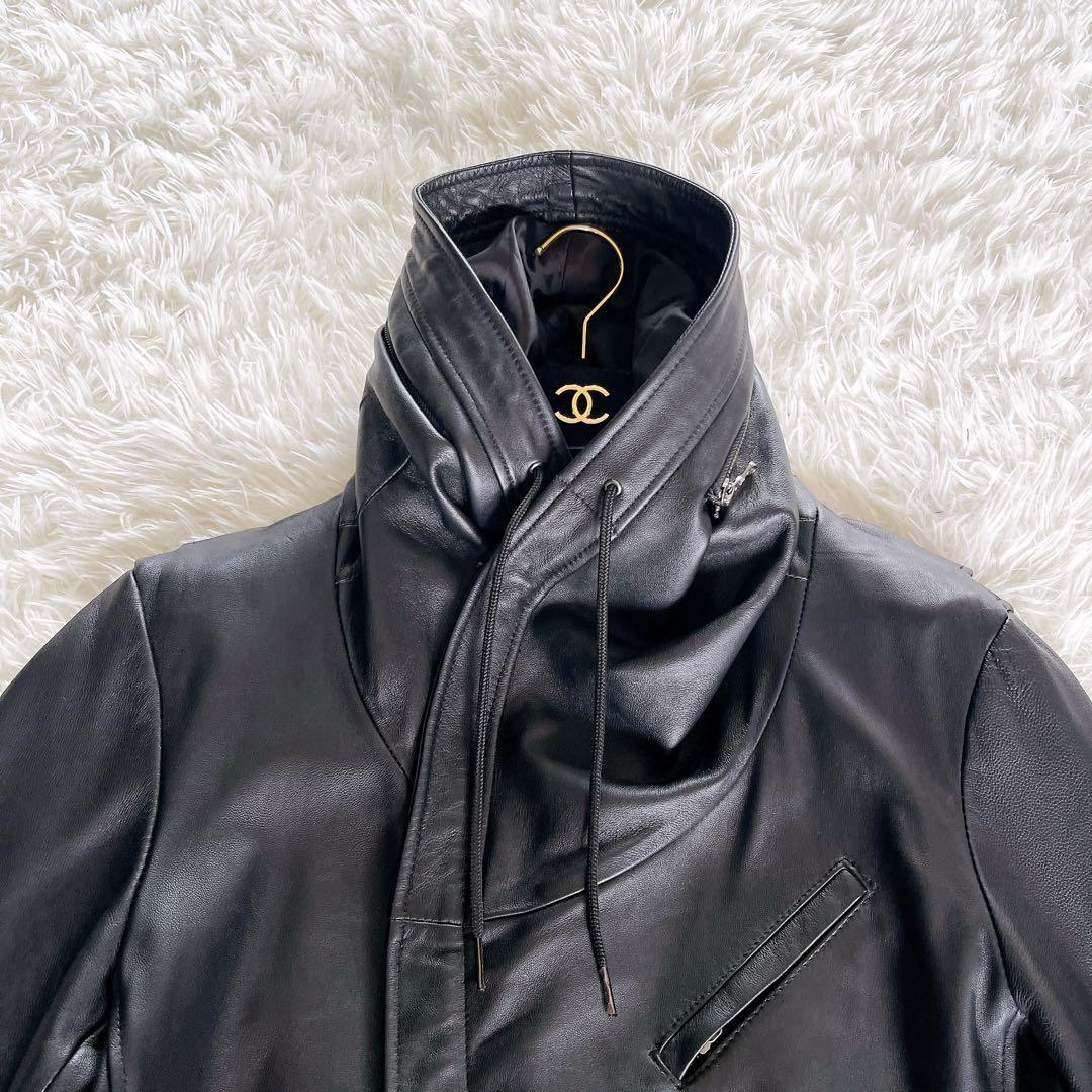 【キャサリンハムネットロンドン】シングルライダース フード 羊革 黒 XL