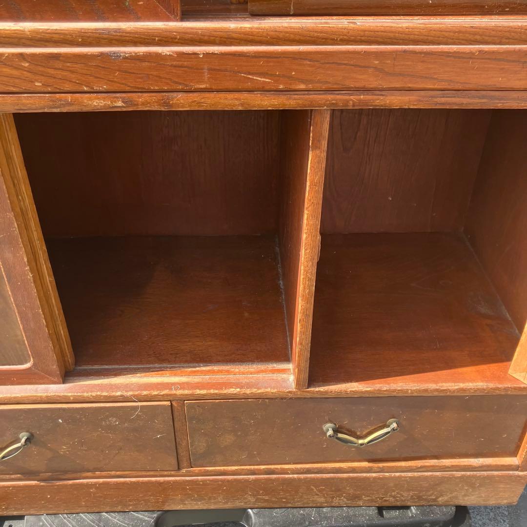 昭和レトロ 無垢材 木製 茶箪笥 茶棚 ガラス戸 サイドボード 古家具 古民家