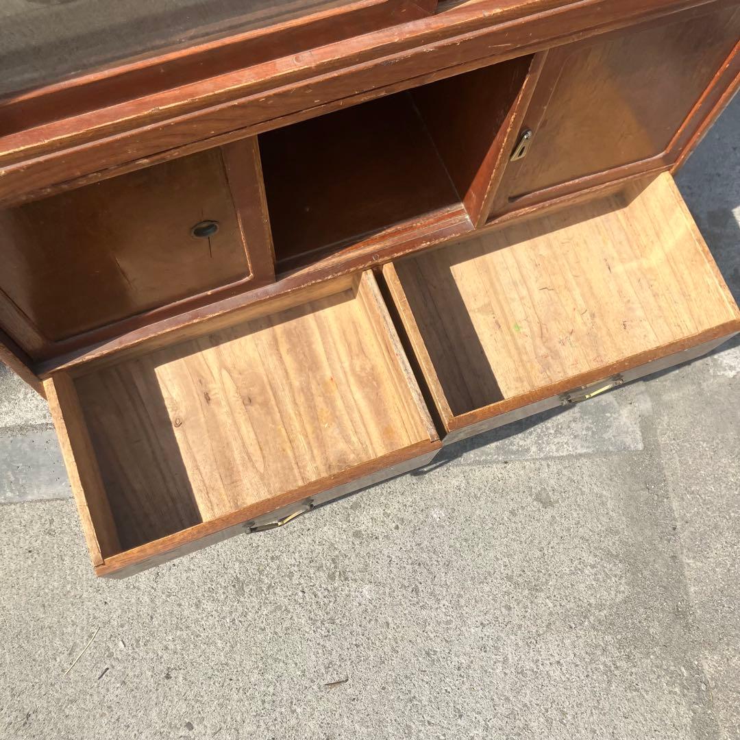 昭和レトロ 無垢材 木製 茶箪笥 茶棚 ガラス戸 サイドボード 古家具 古民家