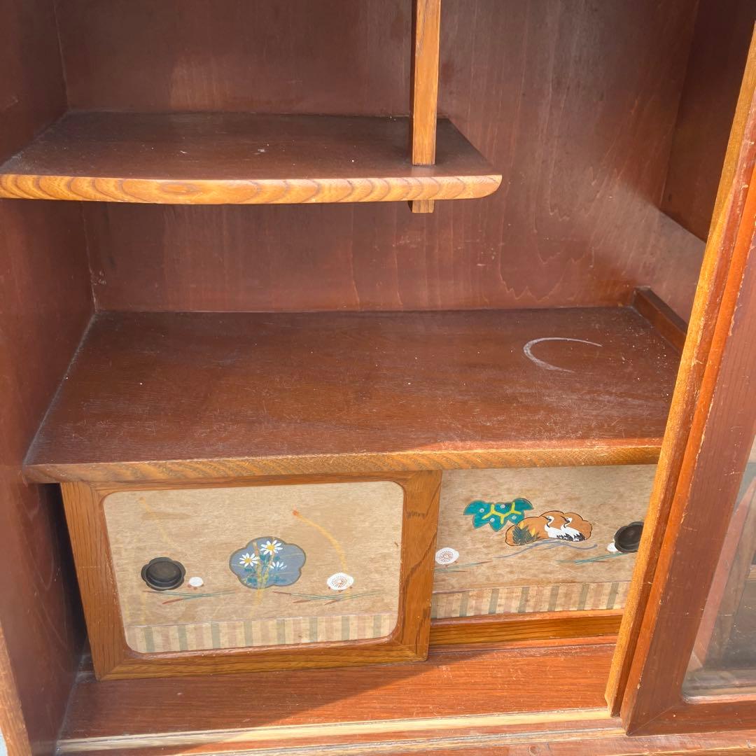 昭和レトロ 無垢材 木製 茶箪笥 茶棚 ガラス戸 サイドボード 古家具 古民家