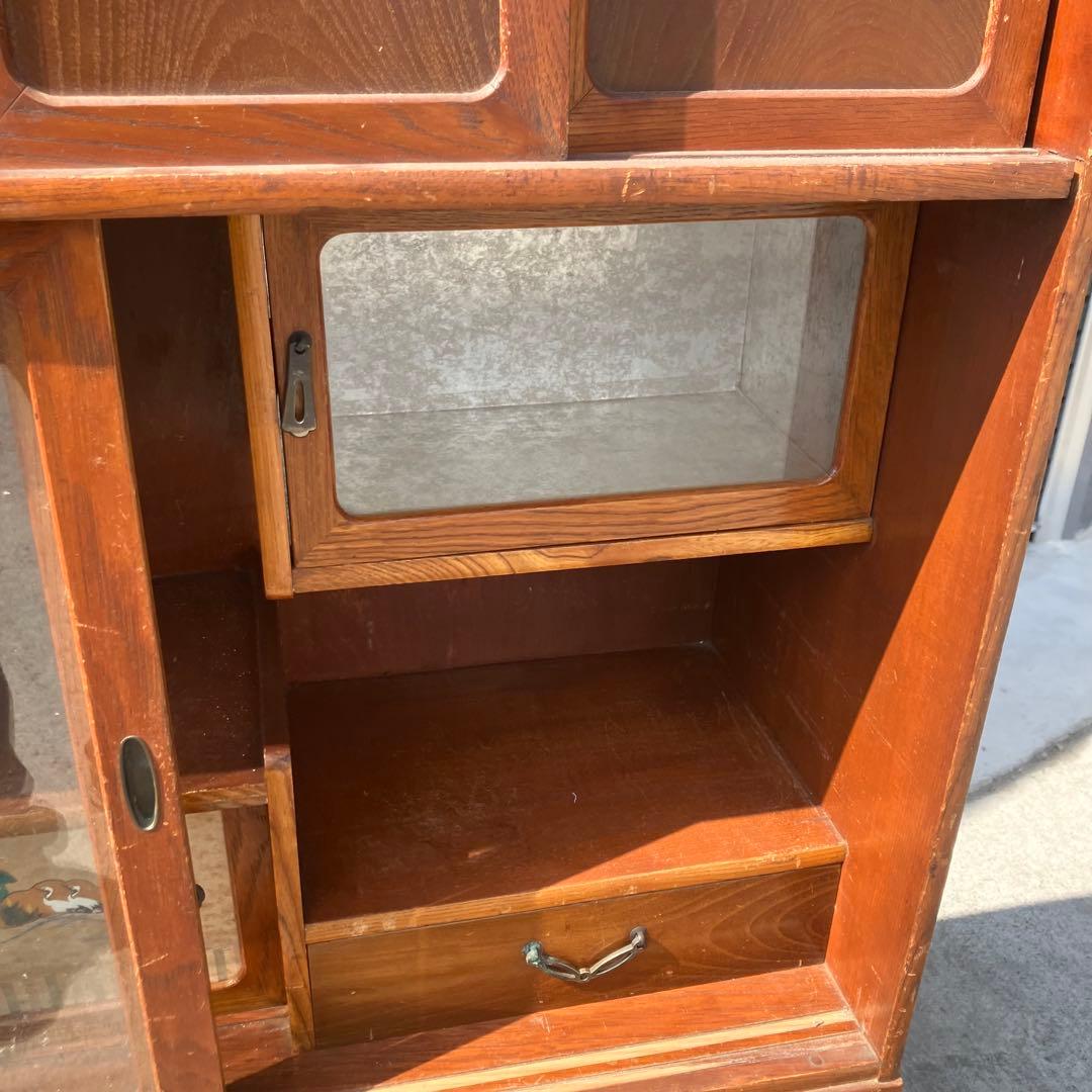 昭和レトロ 無垢材 木製 茶箪笥 茶棚 ガラス戸 サイドボード 古家具 古民家