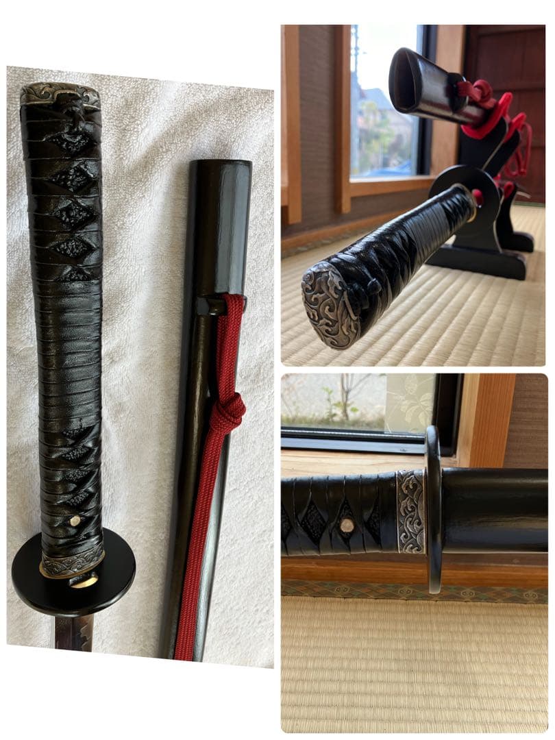 五条　日本刀 黒い鞘 赤い紐 居合刀　模造刀