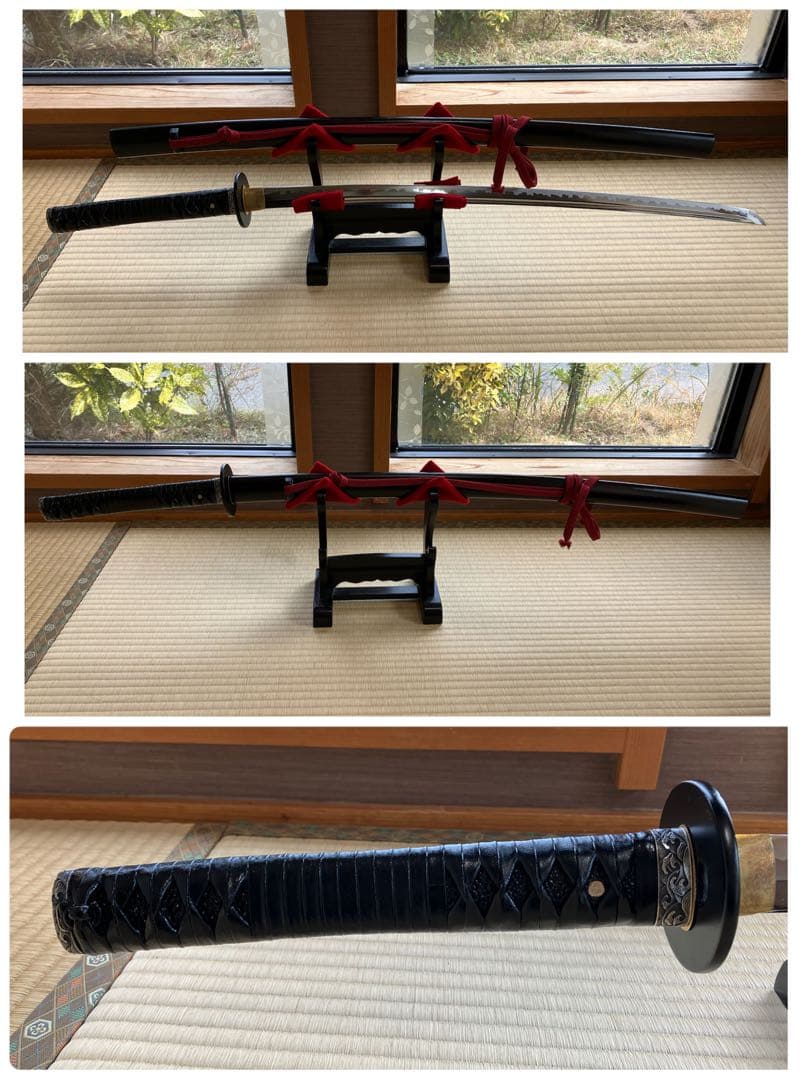 五条　日本刀 黒い鞘 赤い紐 居合刀　模造刀