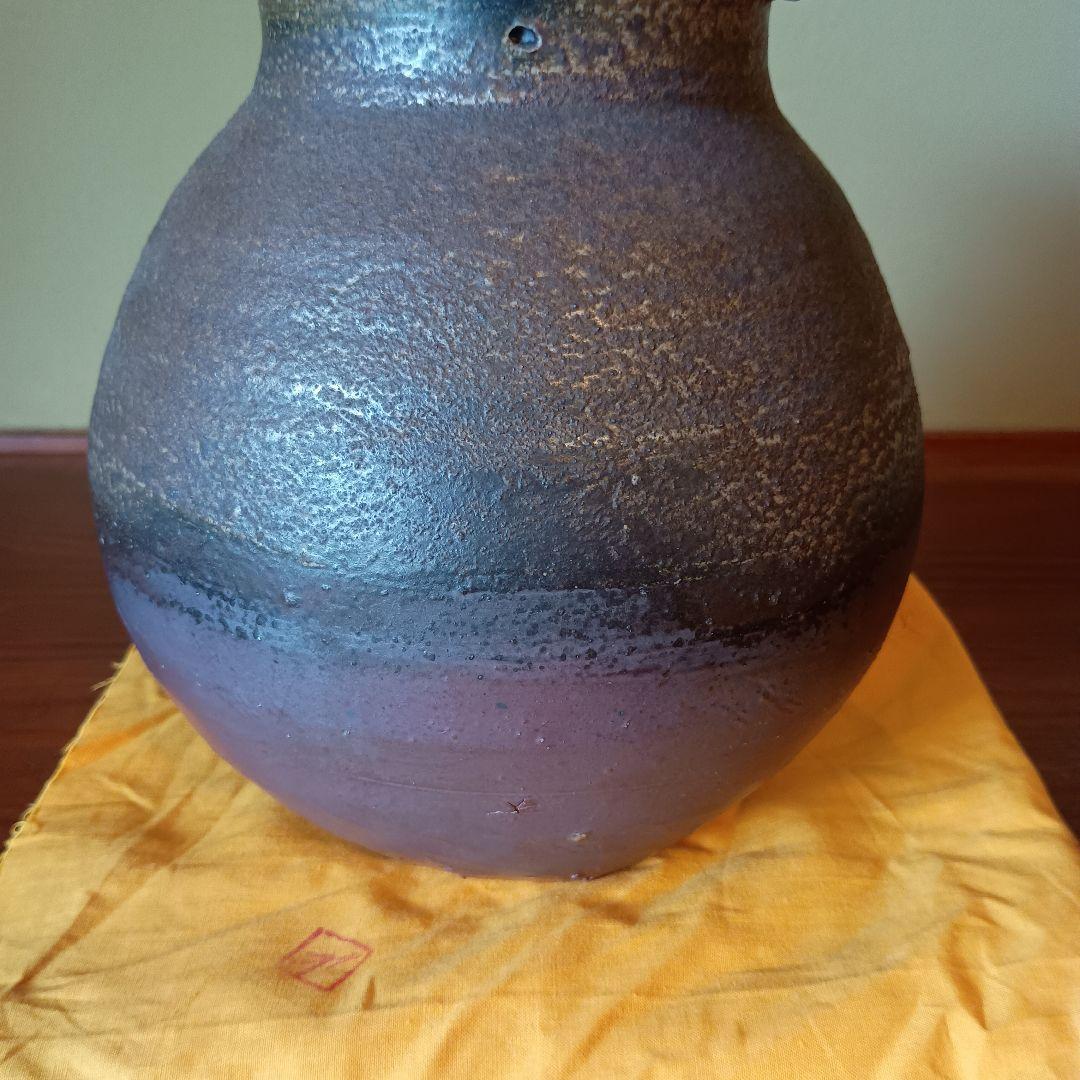 希少　藤原雄　備前　人面壺　　胡麻