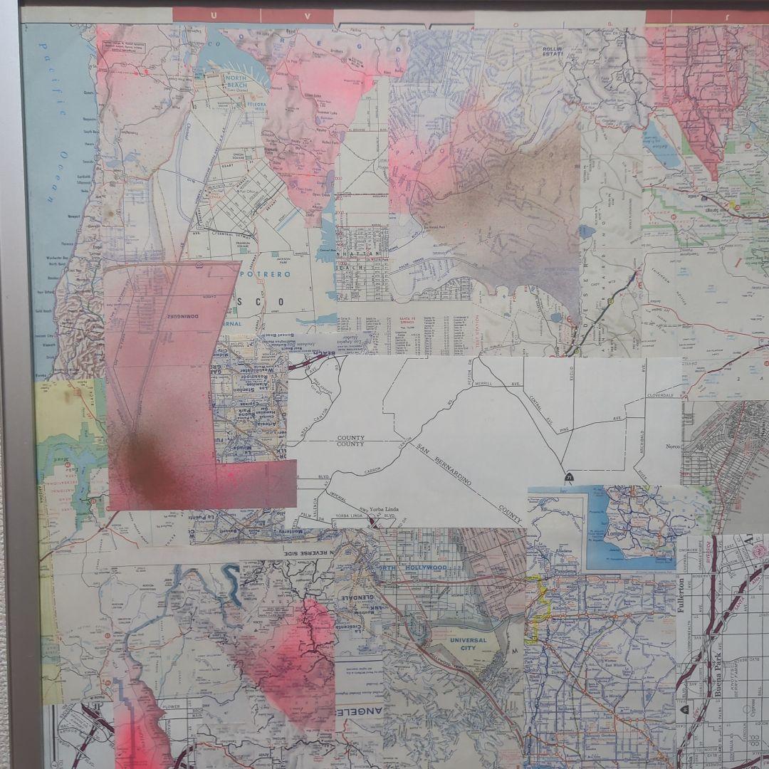 地図コラージュ アートフレーム 約70cm x 100cm