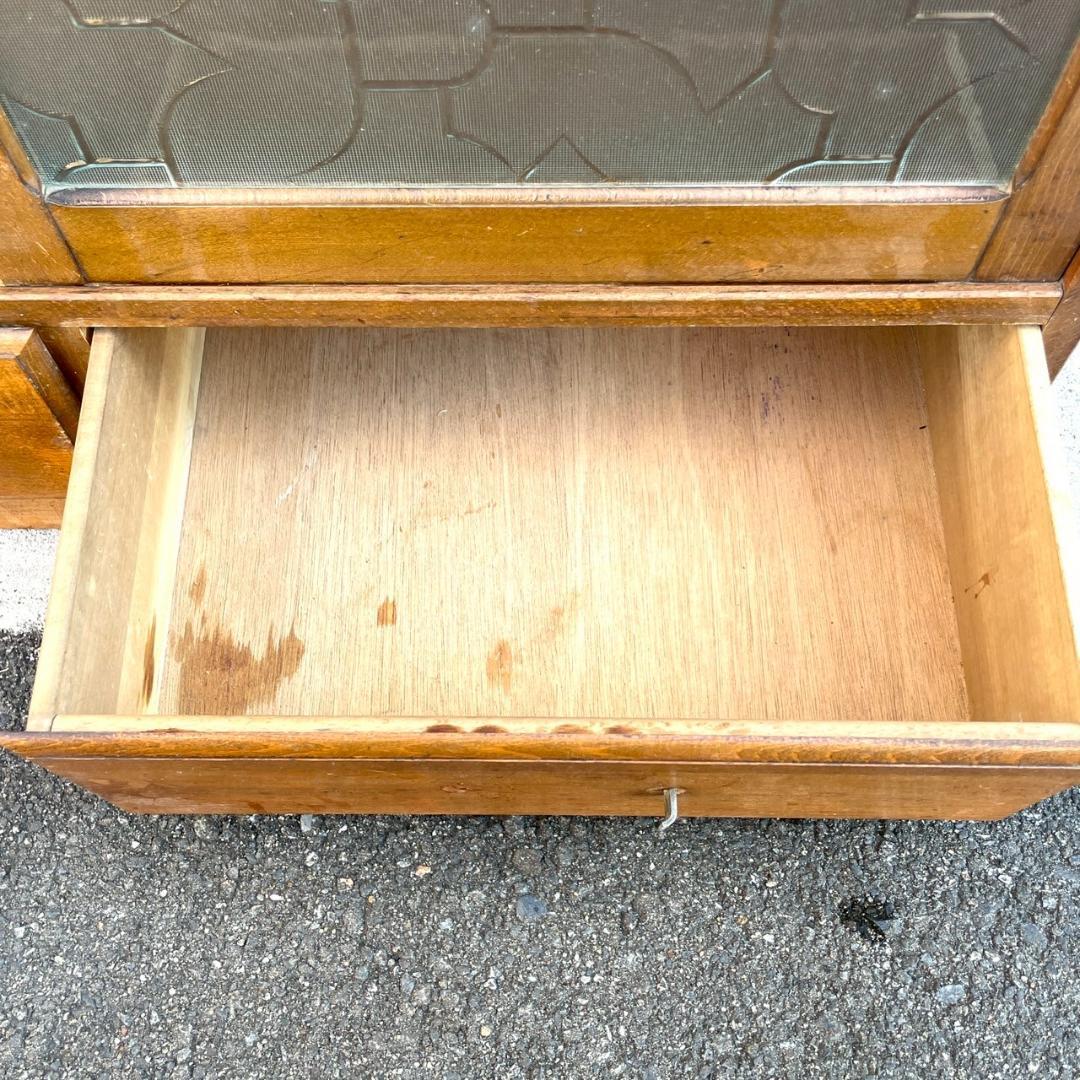 アンティーク ガラス すりガラス 食器棚 飾り棚 昭和レトロ 本棚 キャビネット