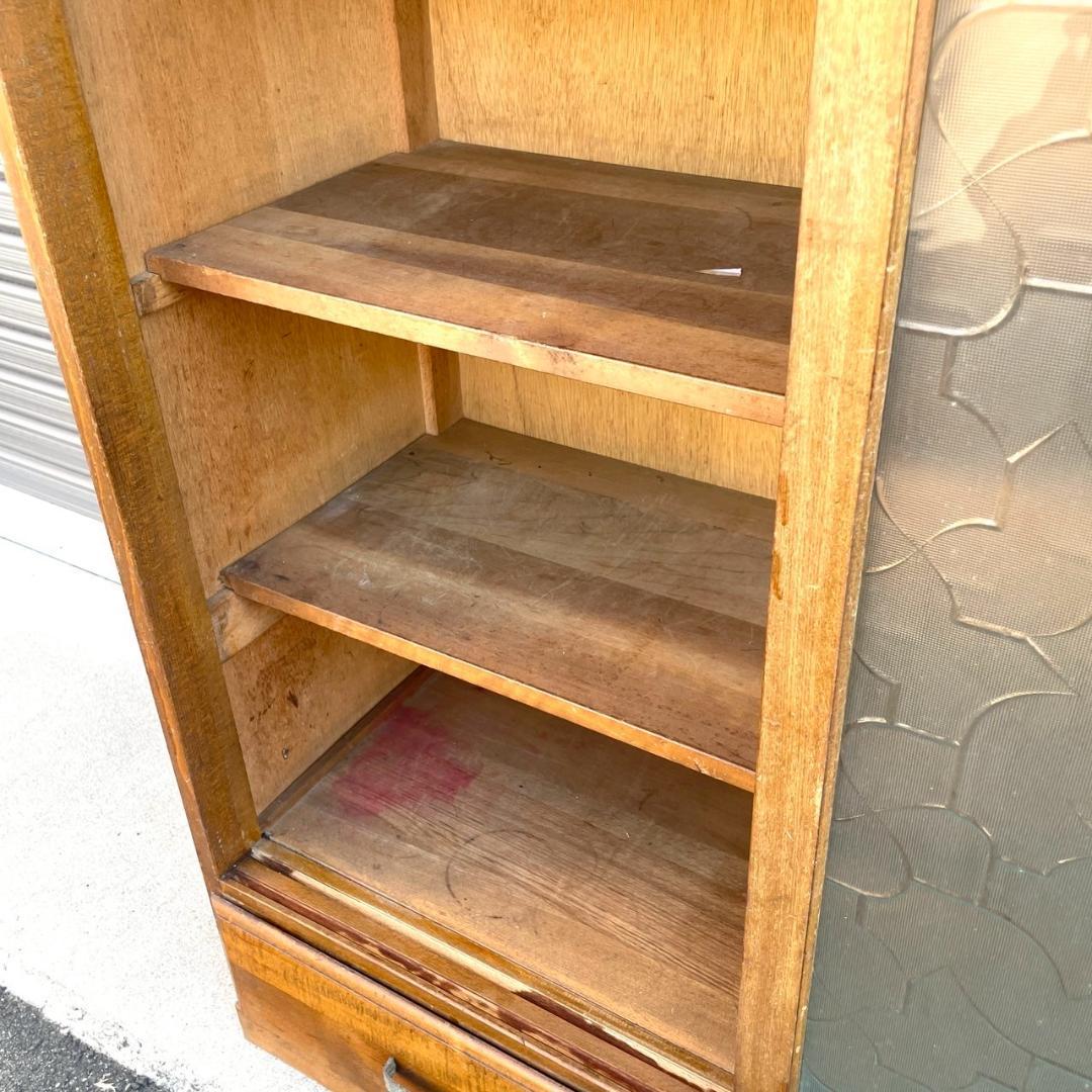 アンティーク ガラス すりガラス 食器棚 飾り棚 昭和レトロ 本棚 キャビネット