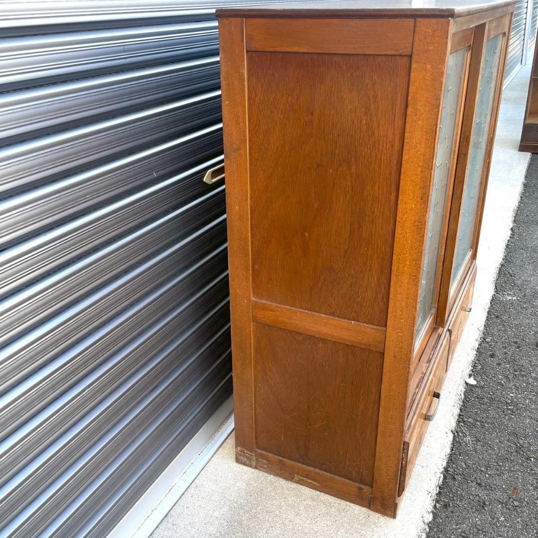 アンティーク ガラス すりガラス 食器棚 飾り棚 昭和レトロ 本棚 キャビネット