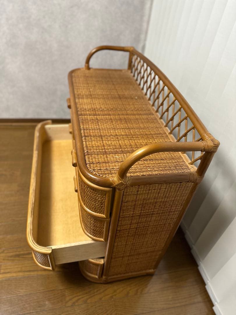 【送料込】籐 ラタンチェスト 4段 5引出し&4段10引出しの2個セット