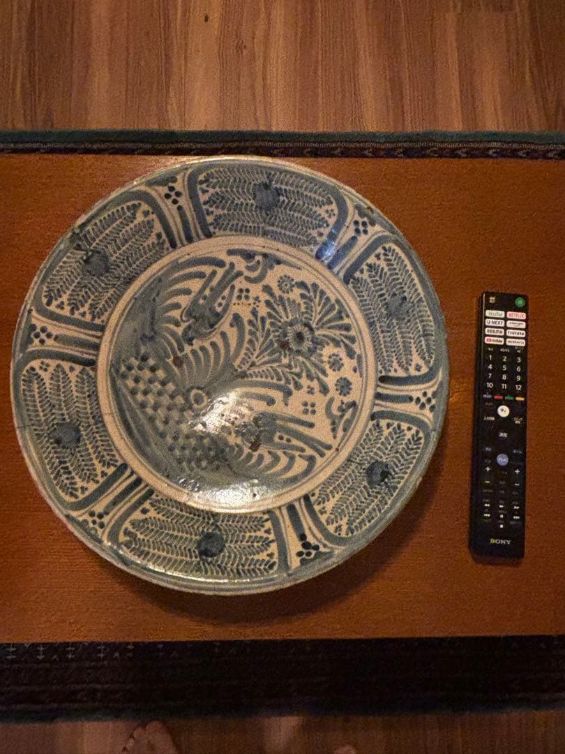 双鳥文様 陶器皿 スペイン製 木箱付き