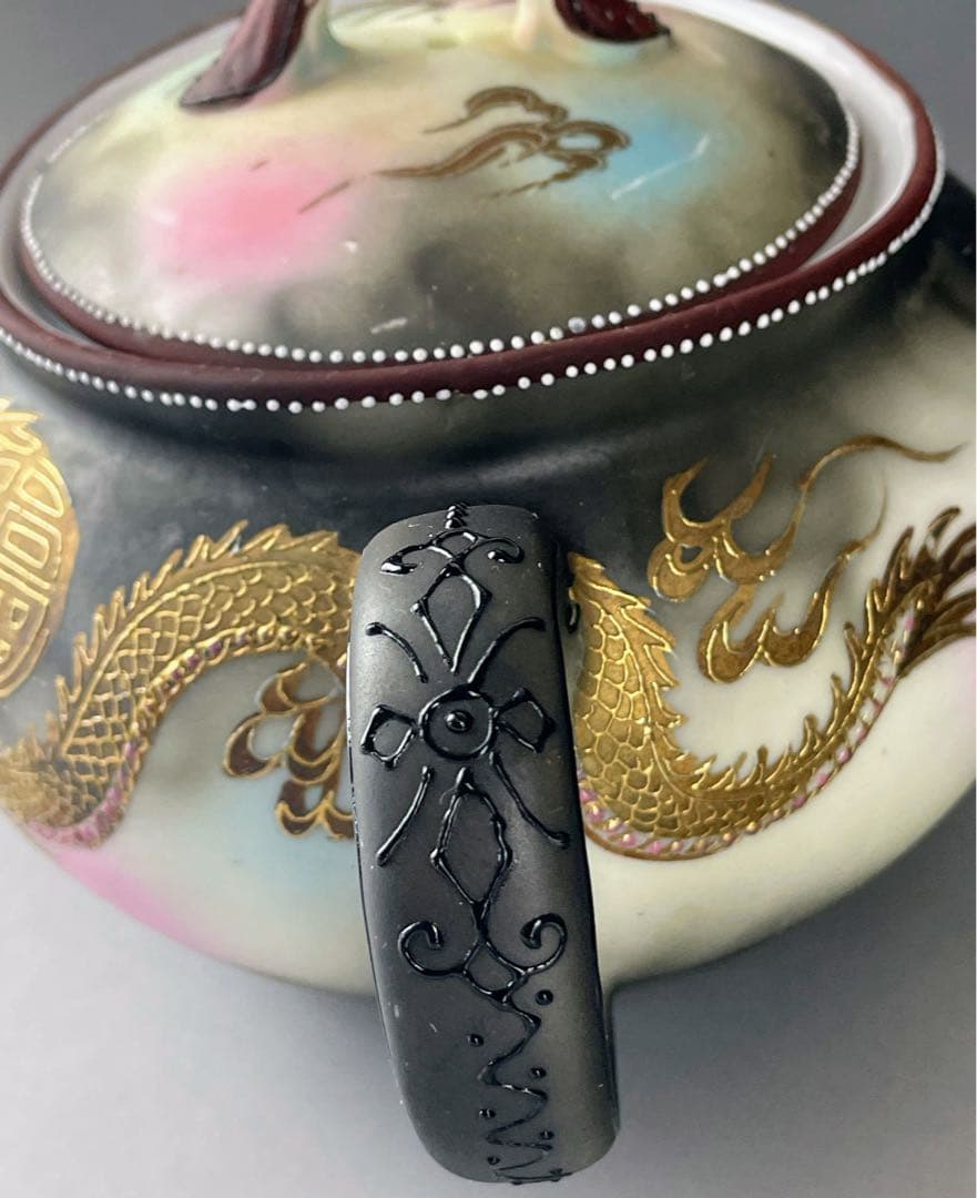 オールドニッポン 龍紋 ティーポット ドラゴン ぼかし ジュエル エナメル