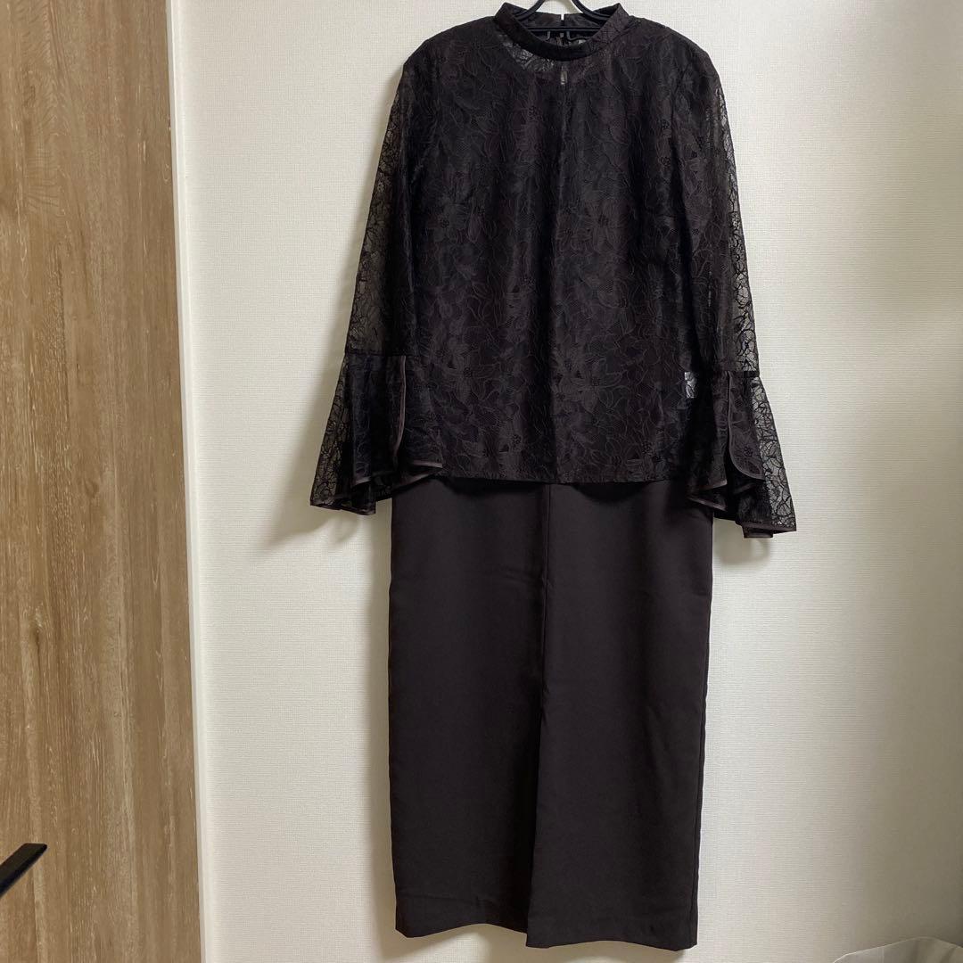 スーツ・フォーマル・ドレス ANDRESD bell sleeve slit dress L brown