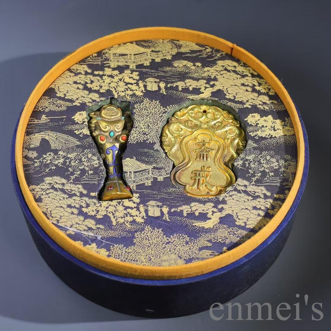中国古美術 内務府風 令牌揃 描金 純銅製 祭祀具 儀礼用 細密細工 置物 賞物