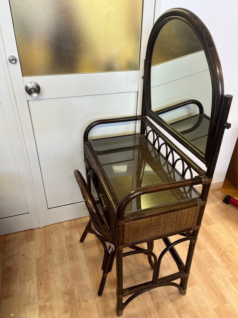 ヴィンテージ レトロ ラタン ミラー付きドレッサー アーチ型ドレッサー・鏡台