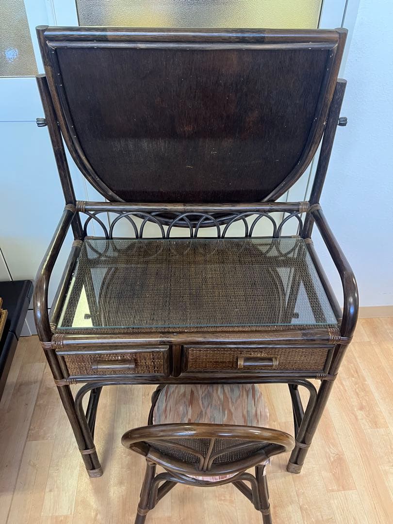 ヴィンテージ レトロ ラタン ミラー付きドレッサー アーチ型ドレッサー・鏡台