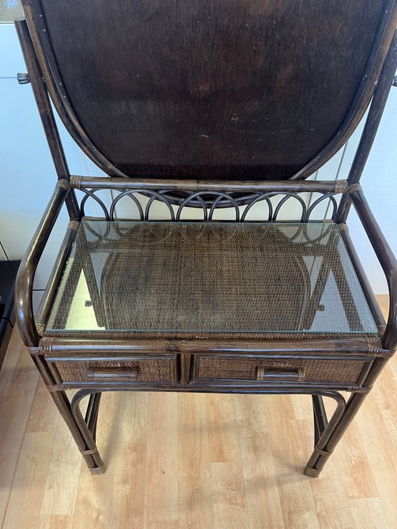 ヴィンテージ レトロ ラタン ミラー付きドレッサー アーチ型ドレッサー・鏡台