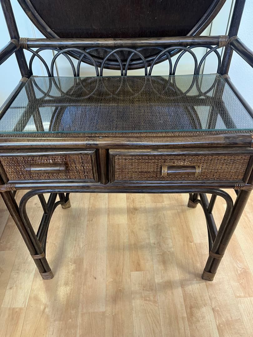 ヴィンテージ レトロ ラタン ミラー付きドレッサー アーチ型ドレッサー・鏡台