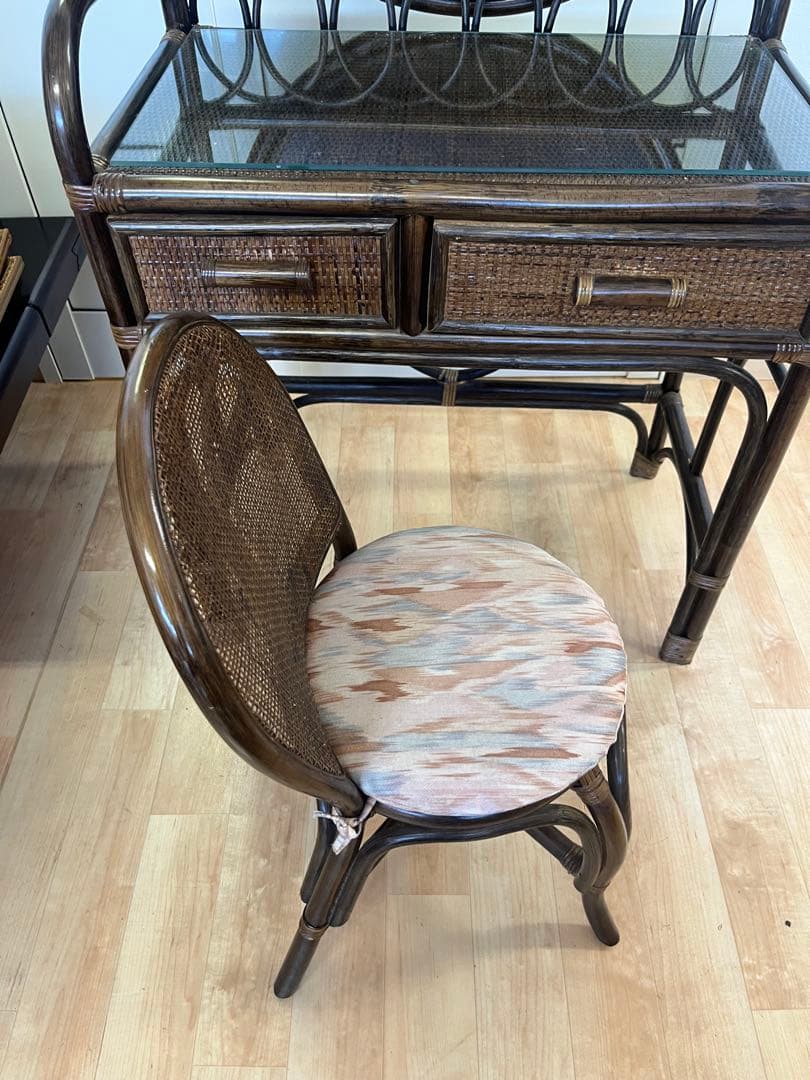 ヴィンテージ レトロ ラタン ミラー付きドレッサー アーチ型ドレッサー・鏡台