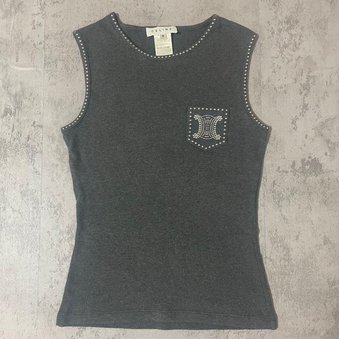 CELINE トリオンフ ストーン 装飾 ノースリーブ トップス セリーヌ S