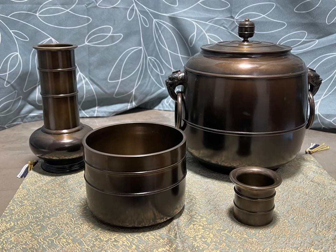 藤井宗喜 唐銅皆具 鬼面鐶付 茶道具