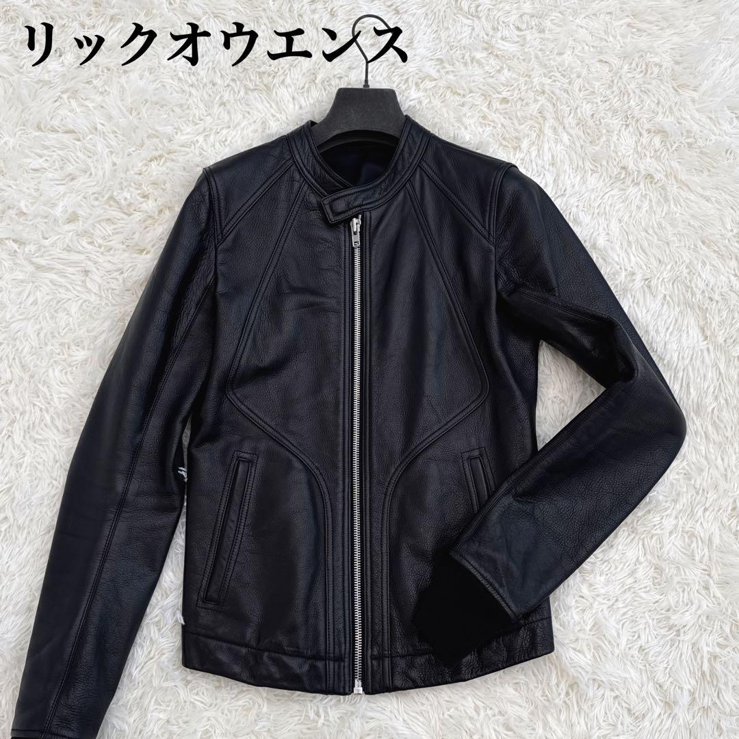 リックオウエンス インターシャ レザージャケット 牛革 ブラック 46 美品